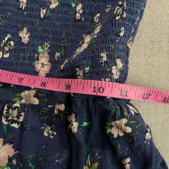 [S] American Eagle High Neck  Floral Smocked Romper Blue Peasant - Picture 9 of 10